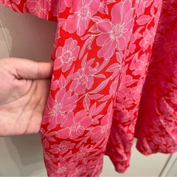 Reiss pink daisy deep v puff sleeve mini dress NWT size 12 - Picture 7 of 11